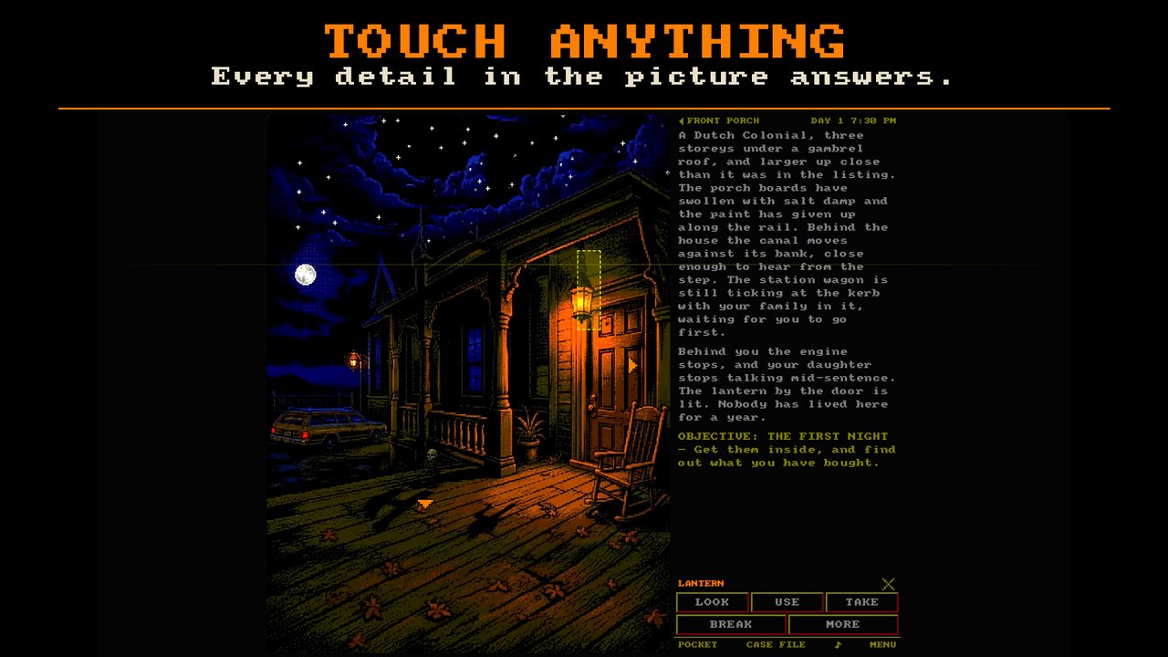 Touching a thing in the picture names it and offers what you can do with it