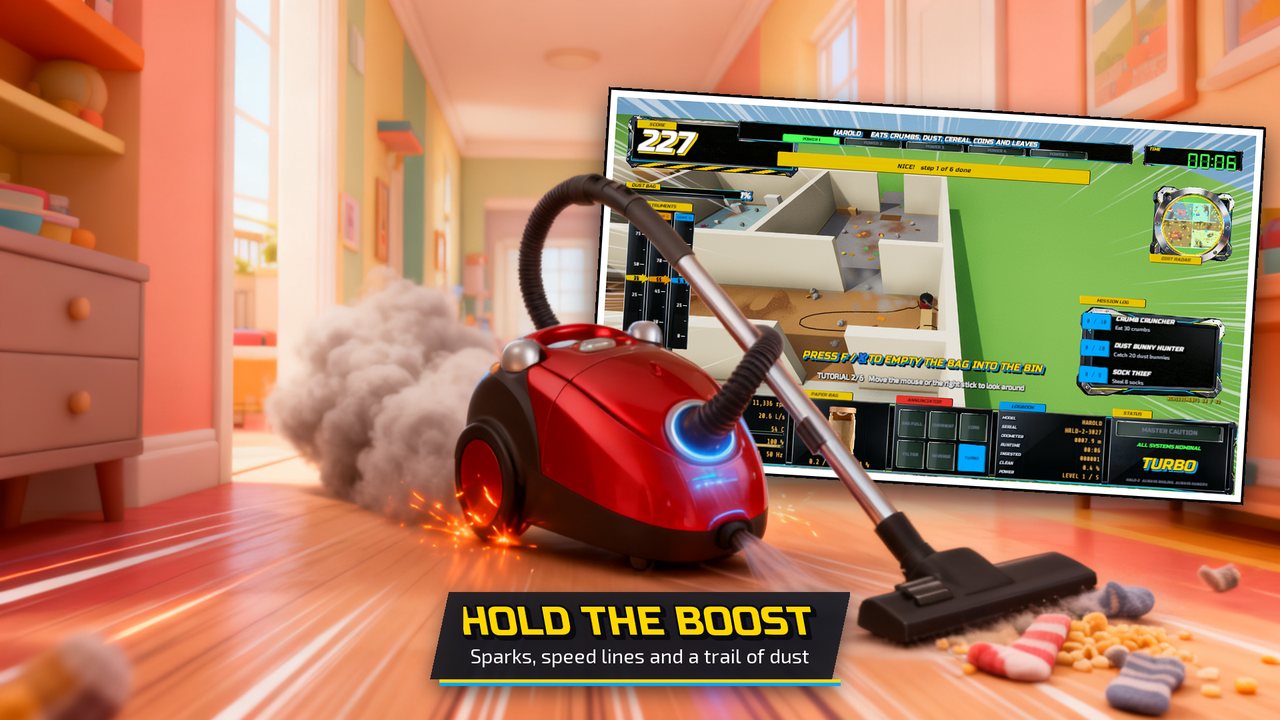 The boost: sparks, speed lines and a trail of dust