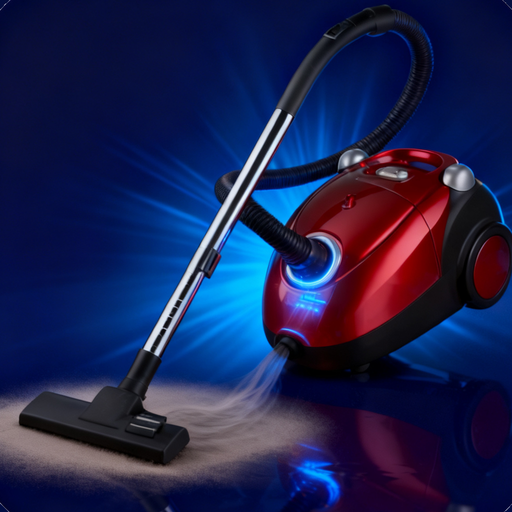 Vacuum Cleaner Simulator 2026 icon: a red canister vacuum on navy blue