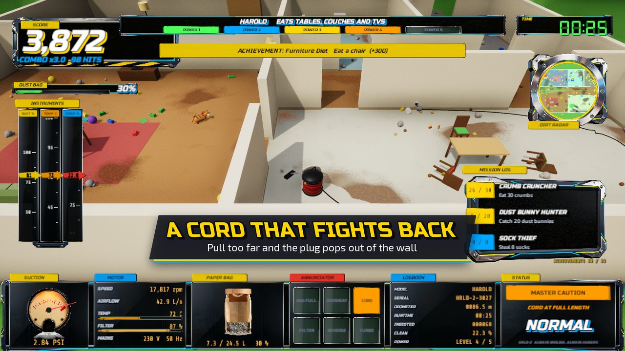 In-game: the power cord pulled tight